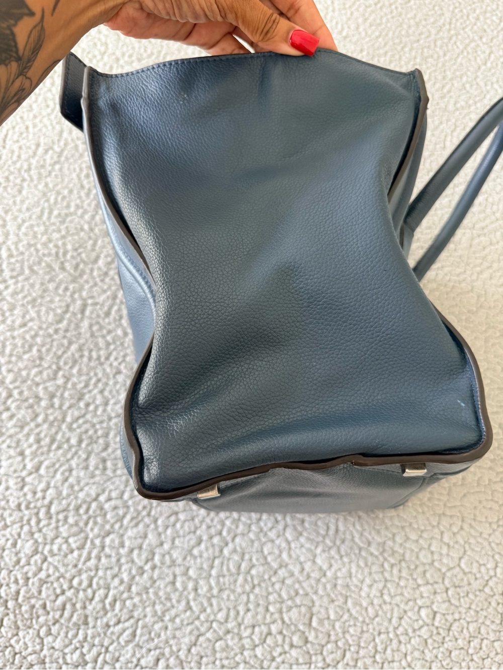 Celine Luggage Tote Blue Pebbled Leather Top Handle Bag - Picture 5 of 15